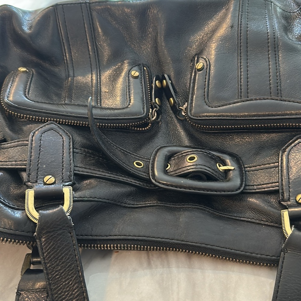 Cole Haan Black Leather Handbag Shoulder Tote Buckle Y2K - Picture 9 of 10